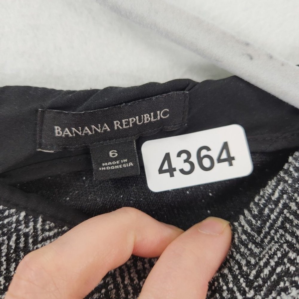 Banana Republic Dress Womens 6 Black White Herringbone Midi Sheath Long Sleeve - Picture 7 of 11